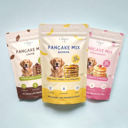 Cat Casper Pancake Mix for Dogs Delicacy Combo | Banana, Carob,Strawberry (250gm x 1 Each) | Pack of 3-750g