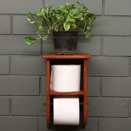 BARISH Home DECOR'S - Bathroom Tissue Holder (Wall Unit) | Wall Mount Bathroom Organiser | Handcrafted with Rubberwood | Superior Finish & Unique Contemporary Design | 30 x 18 x 14 cm