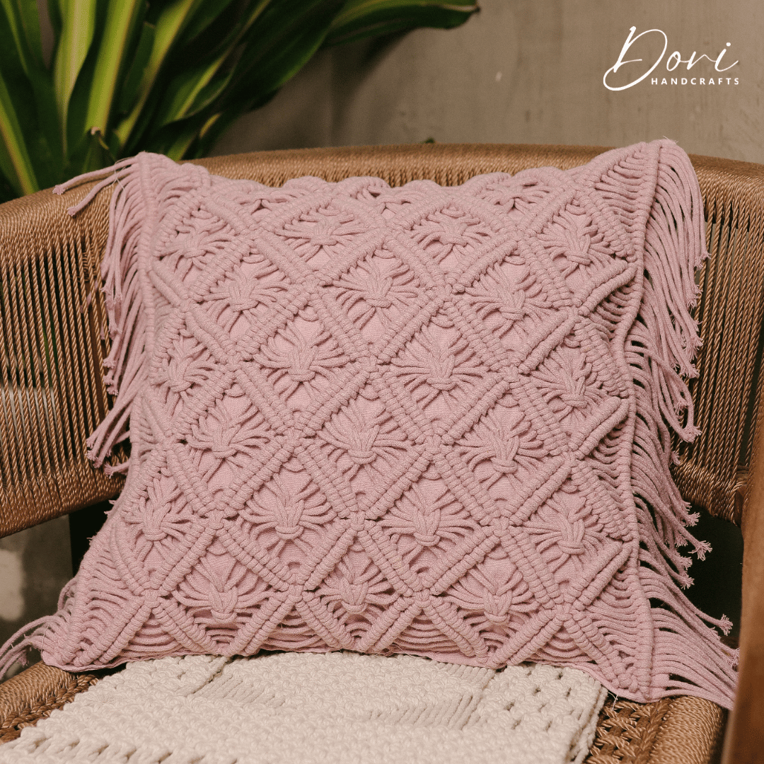 Pink Macrame Cushion Cover