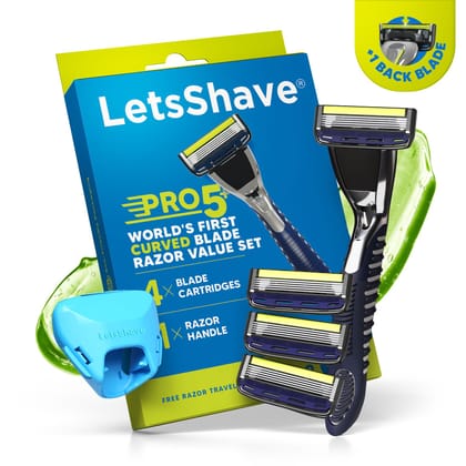 LetsShave Pro 5 Razor Shaving Kit value Set for Men - 5 Blade Shaving Razor for Men, with 4 Cartridges & Travel Razor Cap