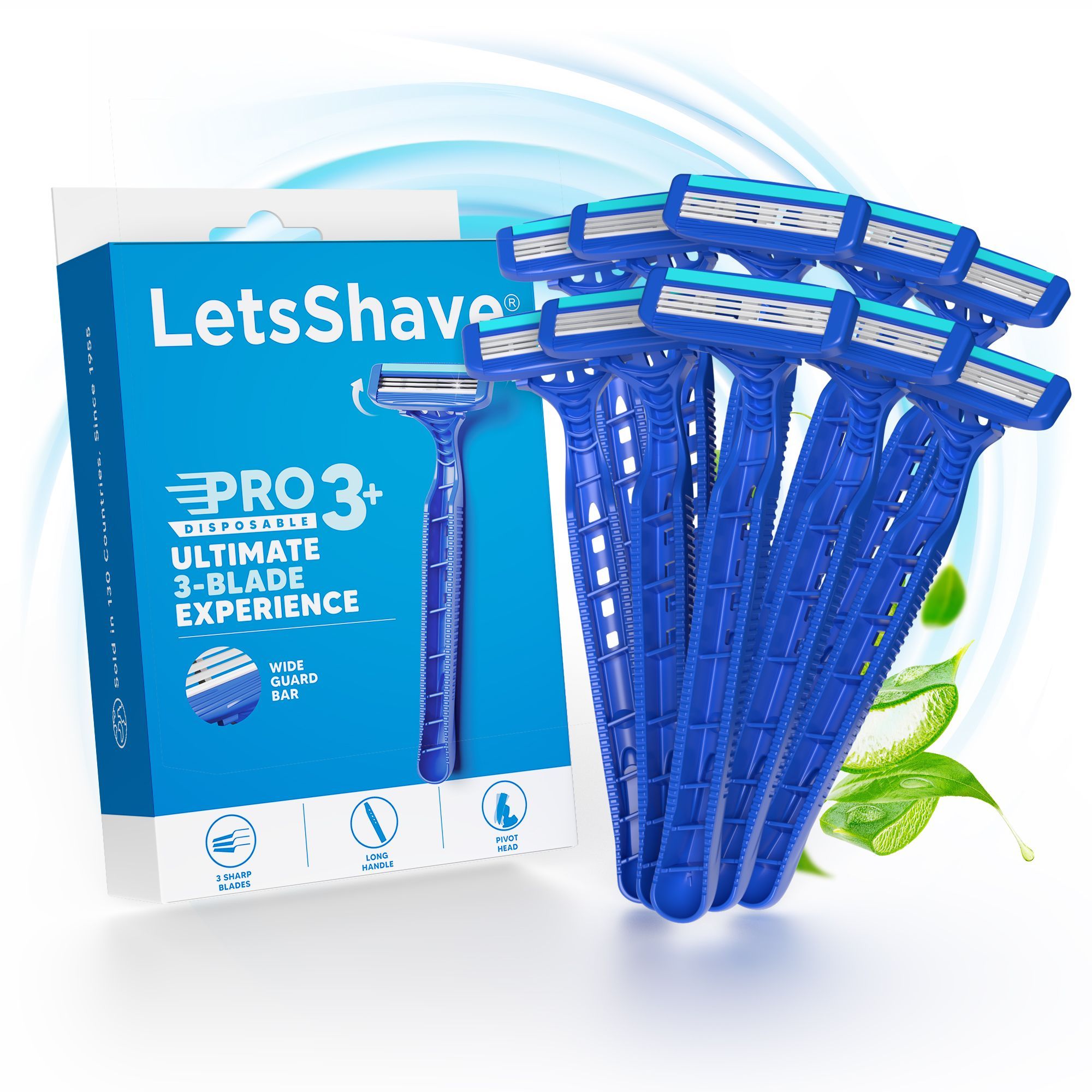 LetsShave Pro 3 Plus Disposable Shaving Razors for Men | Stainless Steel | Razor with rubber grip handle & Safety Cap |Open Flow Hair Remover Made in South Korea | Pack of 10