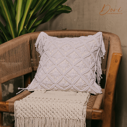 White Macrame Cushion Cover