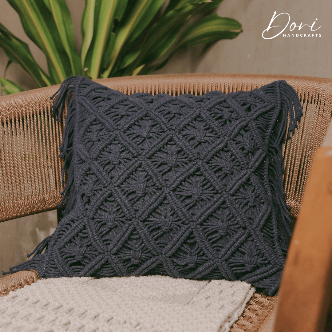 Black Macrame Cushion Cover