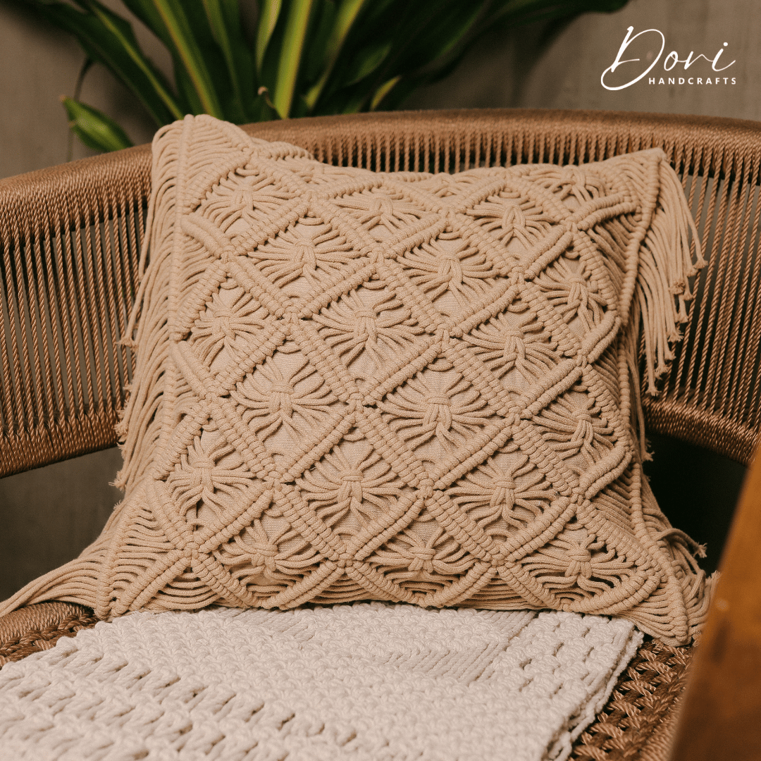 Brown Macrame Cushion Cover