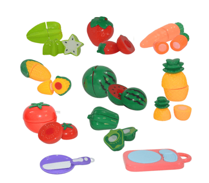 Crackles Colourful Realistic Pretend Play Kitchen Toys Sliceable Fruits and Vegetables Play Set Toys - & Colourful Vegetables with Knife, Chopping Board and Plate -11 Pcs Multi Color