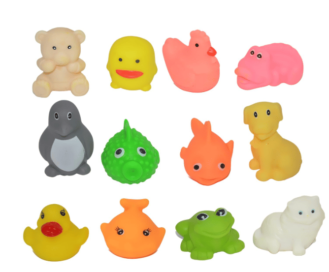 Crackles 12 Piece Pack of CHU CHU Animal Squeezy Bath Toys for Babies/Toddler/Infants and newborns.- Random Colors and Animals