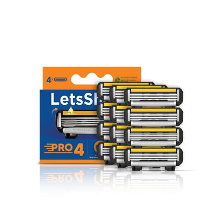 LetsShave Pro 4 Blade Shaving Blade Refills/Cartridges for Men ? Pack of 12 Blade Refills | Hair Removal Razor Blades for Men