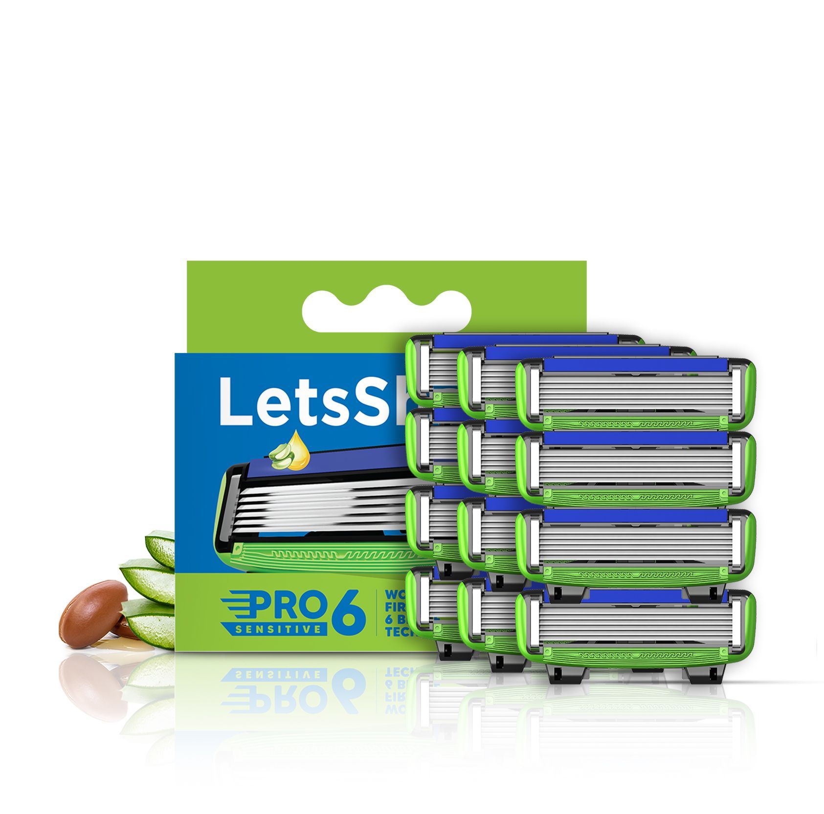 LetsShave Pro 6 Sensitive Face & Body Shaving Razor Blade Refills/Cartridges World's First 6-Blade Razor| Pack of 12 Blade Refills