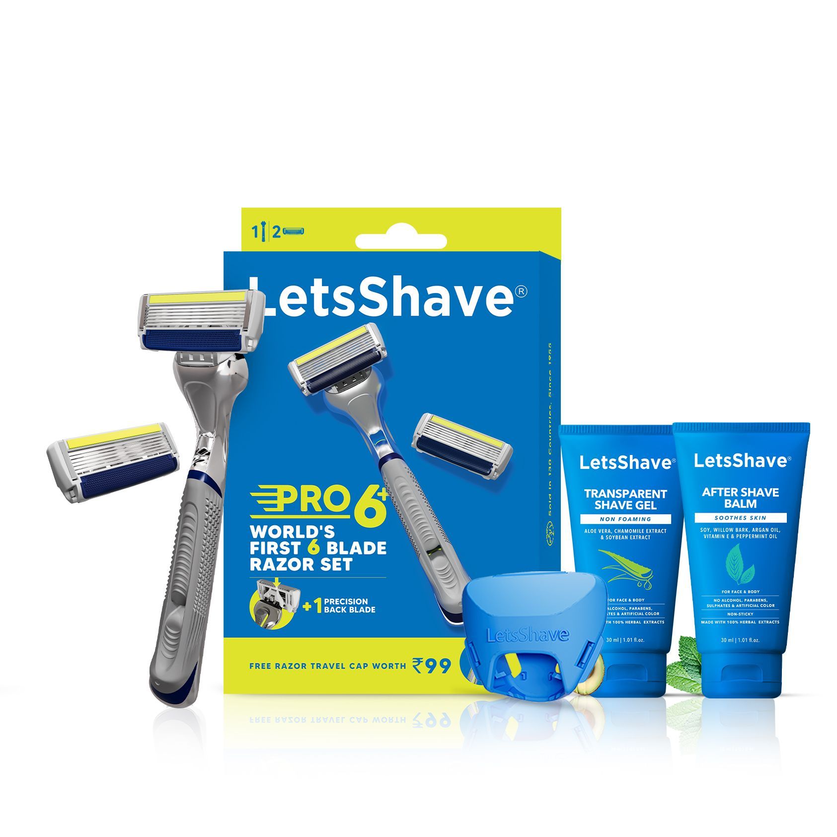 Letsshave Pro 6 Executive set for Men | Pro 6 Mens Razor, Transparent shave gel 30 ml, After Shave 30ml, Razor Cap | World First 6 Blade Razor | Made in South Korea