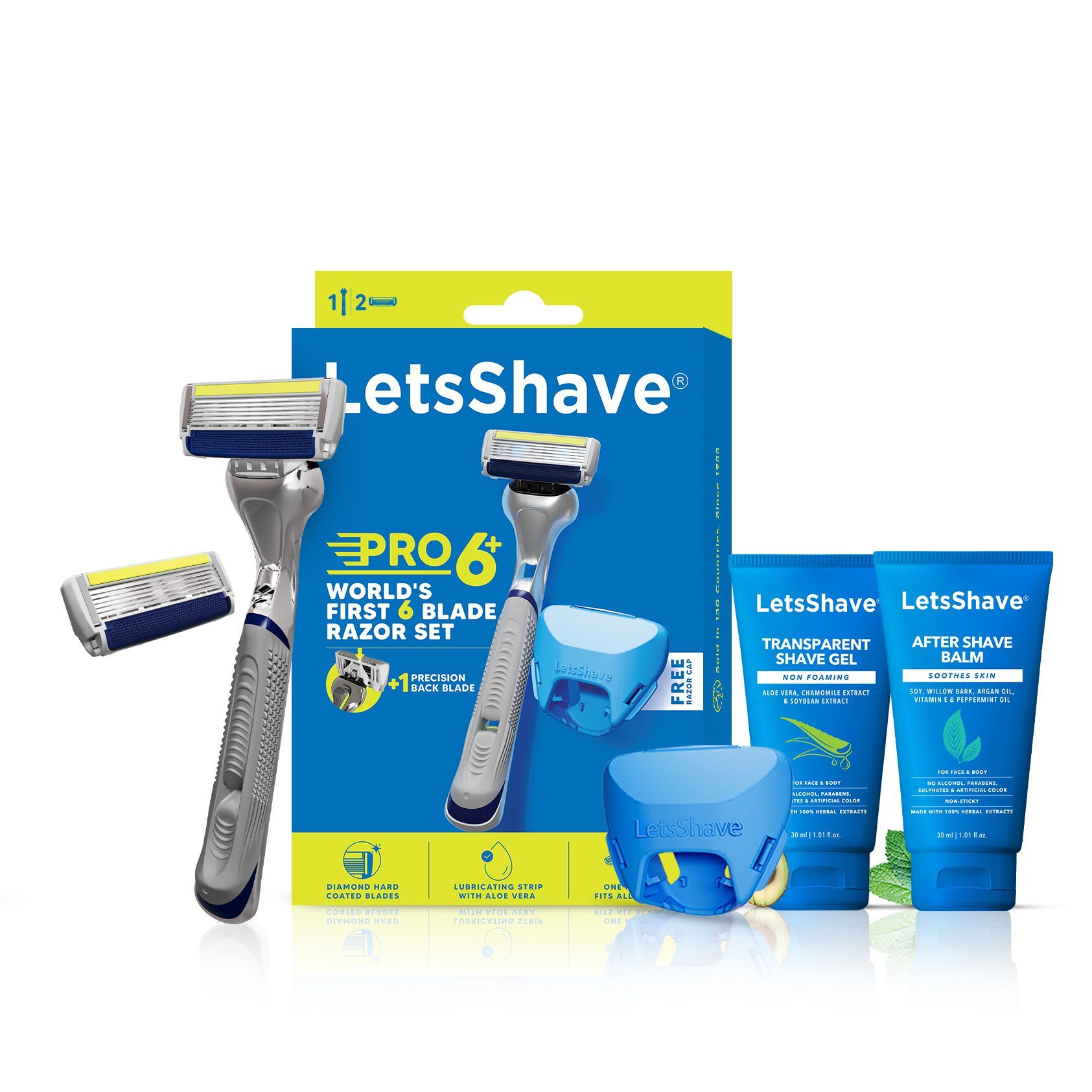 LetsShave Pro 6 Plus Shaving Kit for Men - 6 Blade Razor with 1 Blade refill,  After Shave Balm 30ml, Transparent Shave Gel 30ml | Safety Precision Trimmer for Men