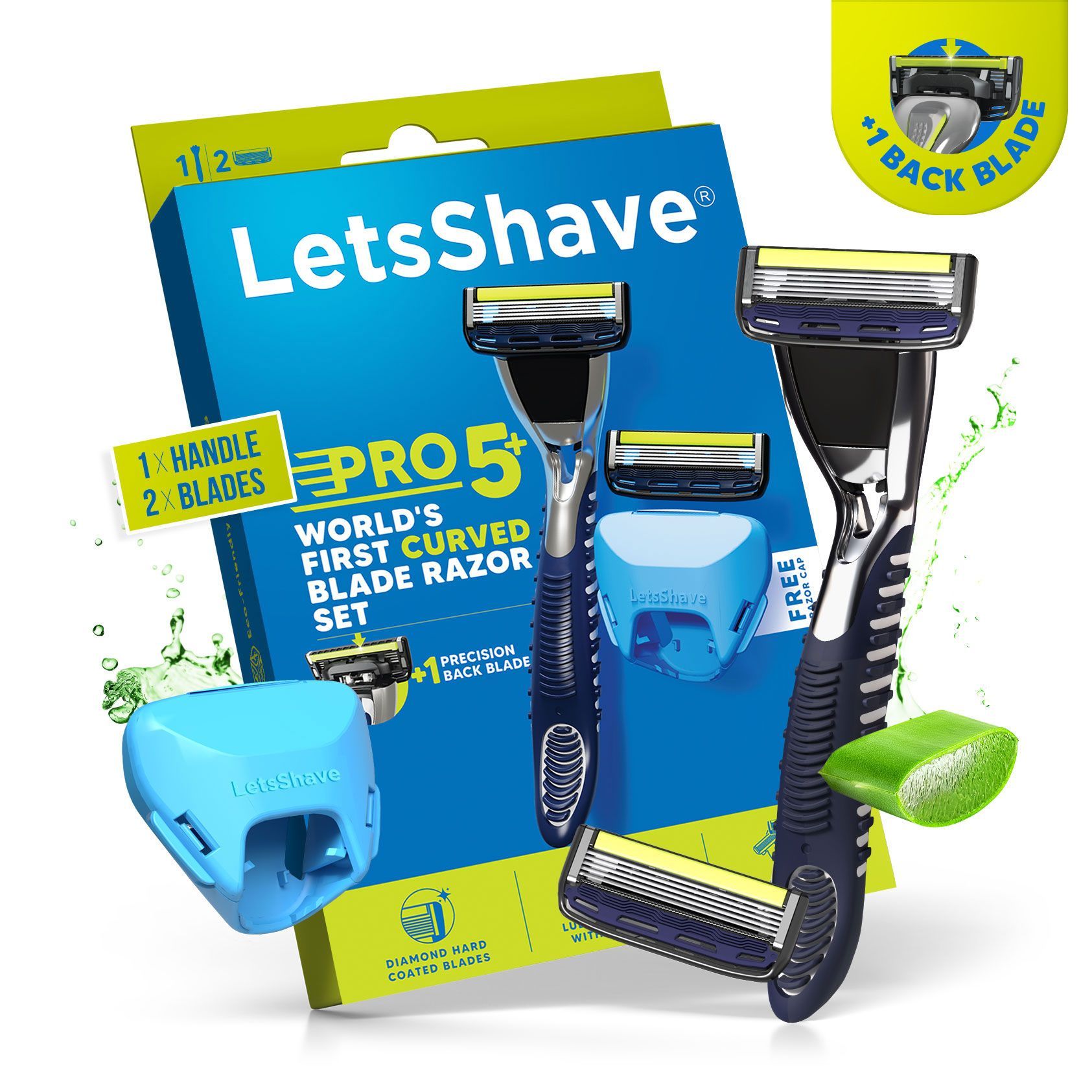 LetsShave Pro 5 Plus Shaving Razor Blade for Men with Safety Precision Trimmer Lubricating Strip Aloe Vera & Vitamin E with Sleek Flow Guard & Razor Cap