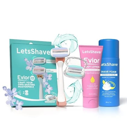 LetsShave Evior Trail kit | Complete Care Kit for Women | Eviro 6 Razor, Shave Foam 200g, Body Lotion | Shave Foam & Soothing Body Lotion