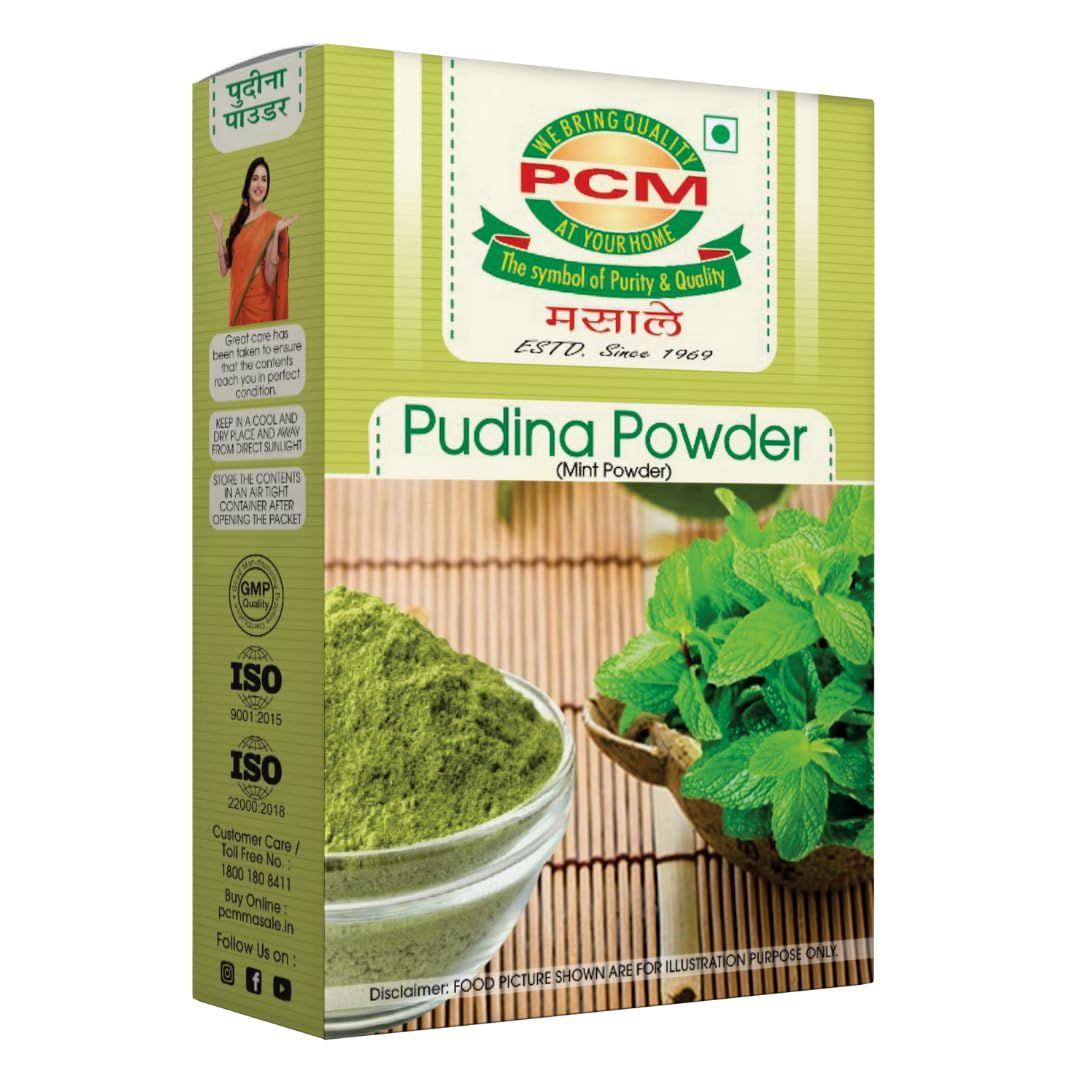 PCM Pudina Powder - 100g and 500g - Pure Dried Mint Powder for Cooking & Drinks