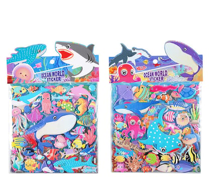 KTRS Enterprise Sea Animal Sticker Sheets Puffy Stickers for Kids 6 Sheets Bulk Stickers DIY Decorative Adhesive Sticker/Kids Craft Scrapbooking Sticker Set (Pack of 2)