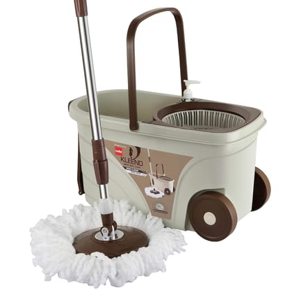 Bucket Mop Kleeno by Cello Deluxe Spin Mop Bucket Max Clean With Soap Dispenser, Biege