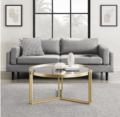 Next Bey Tea Table For Living Room With Gold Finish and GlassTop