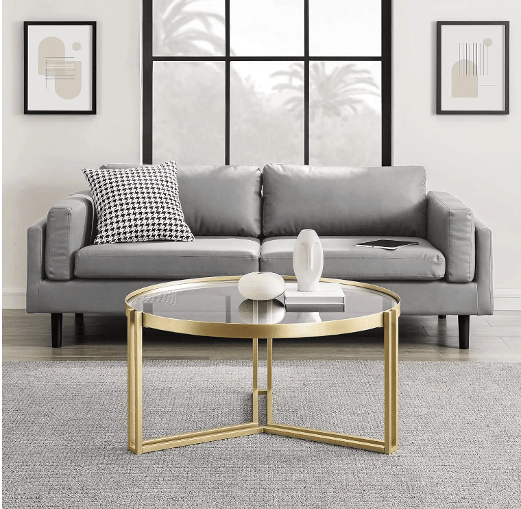 Next Bey Tea Table For Living Room With Gold Finish and GlassTop