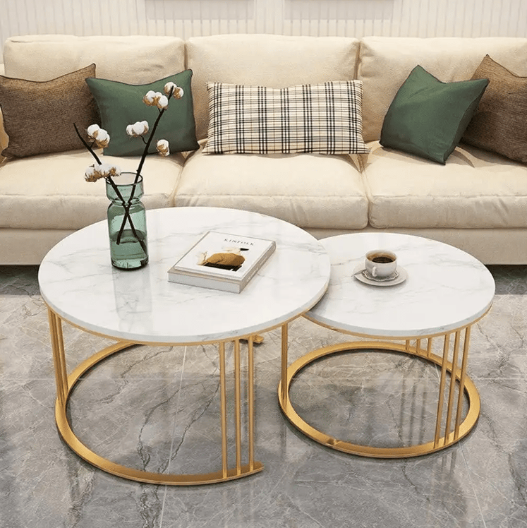 Next Bey Nesting Coffee Table With Gold Finish and Marble Top