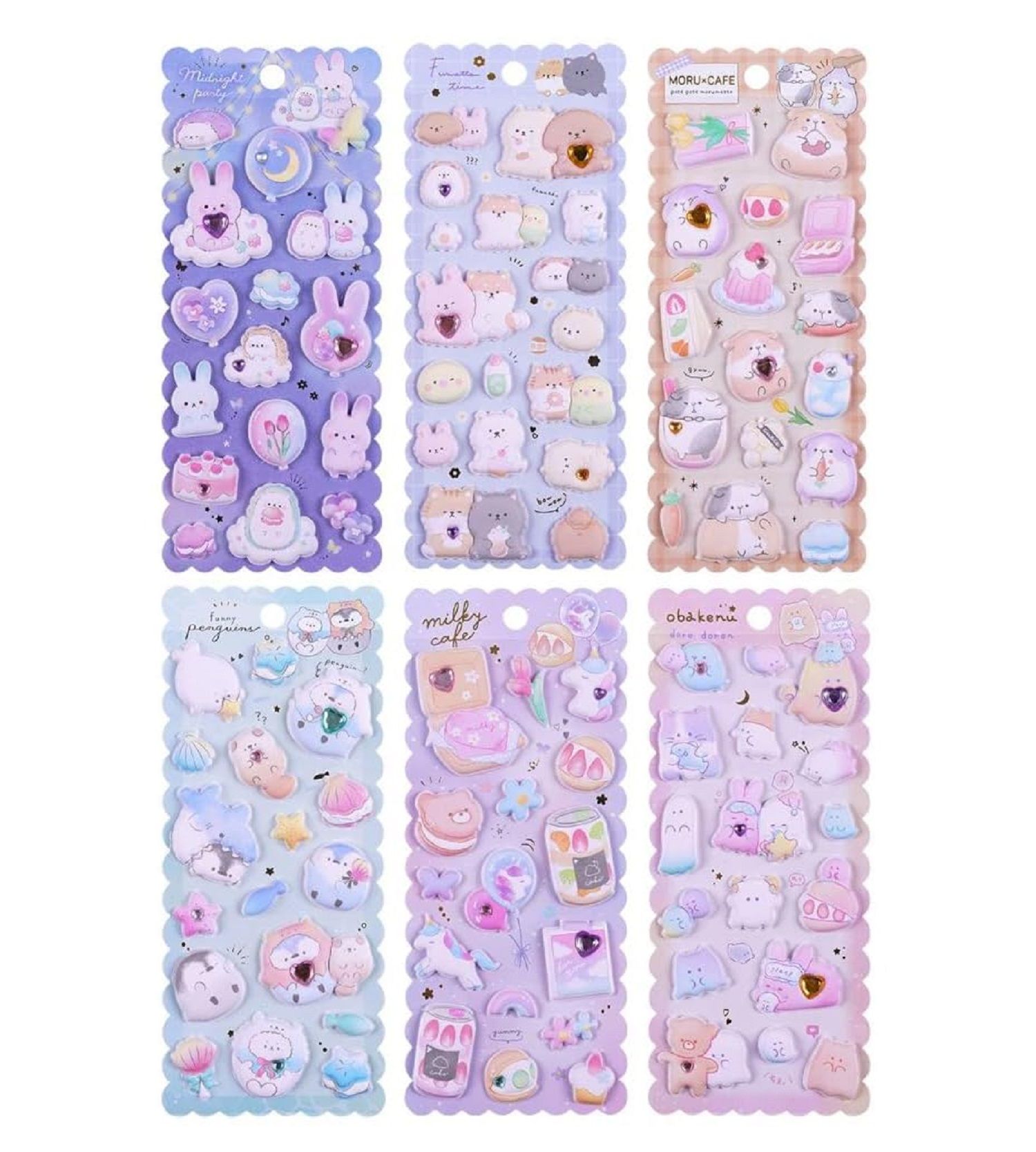 KTRS Enterprise Shopaholic Kawaii Little Animals 3D Puffy Stickers Scrapbooking DIY Journal Stationery Sticker Sheet Cute Deco Art Gift Kids (Pack of 6)