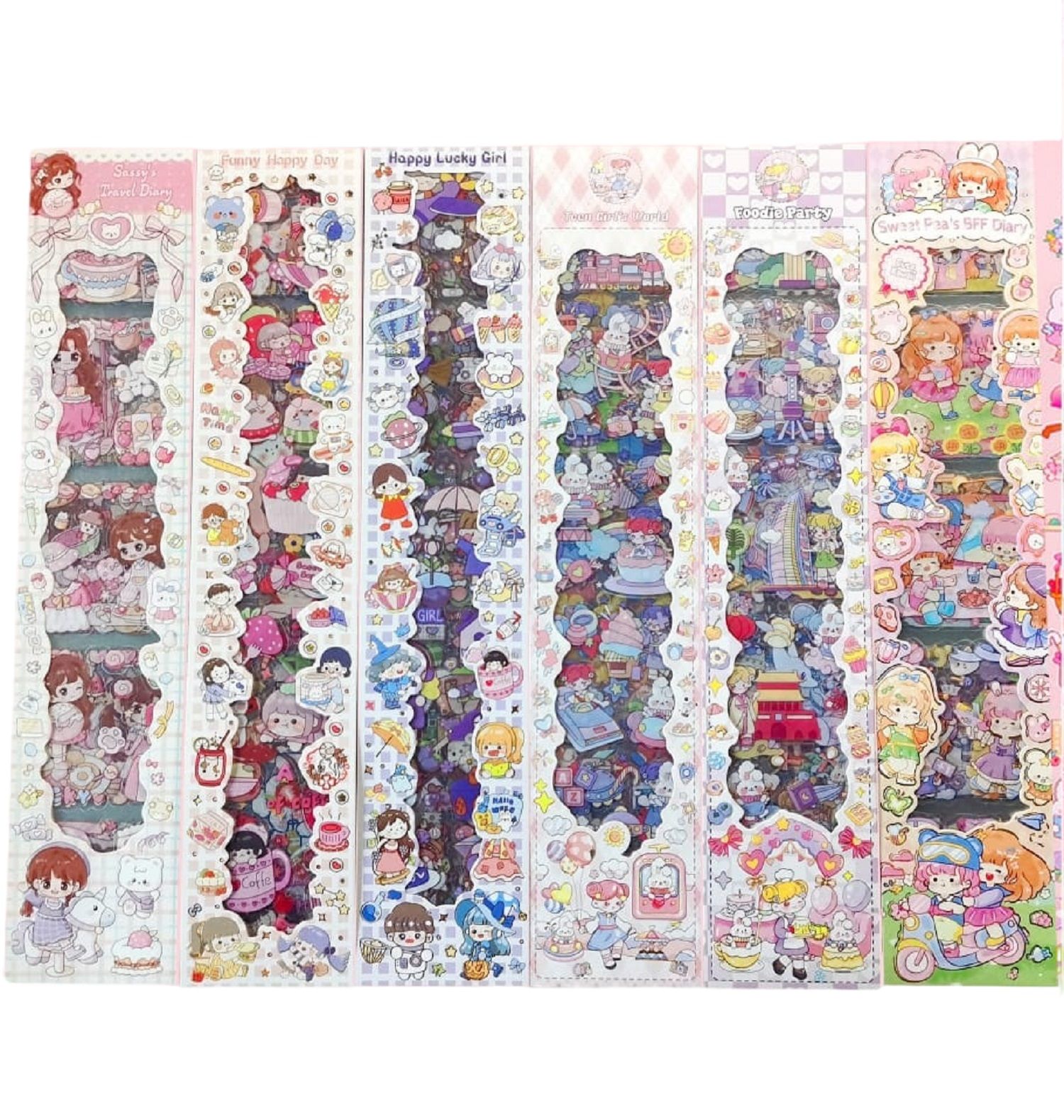 KTRS Enterprise Cartoon Theme Kawaii Stickers Sheets Cute Washi Stickers for Project, Japanese Style Girls Sticker Set, Size of Each Sheet (Color and Design May Vary) (Pack of 6)