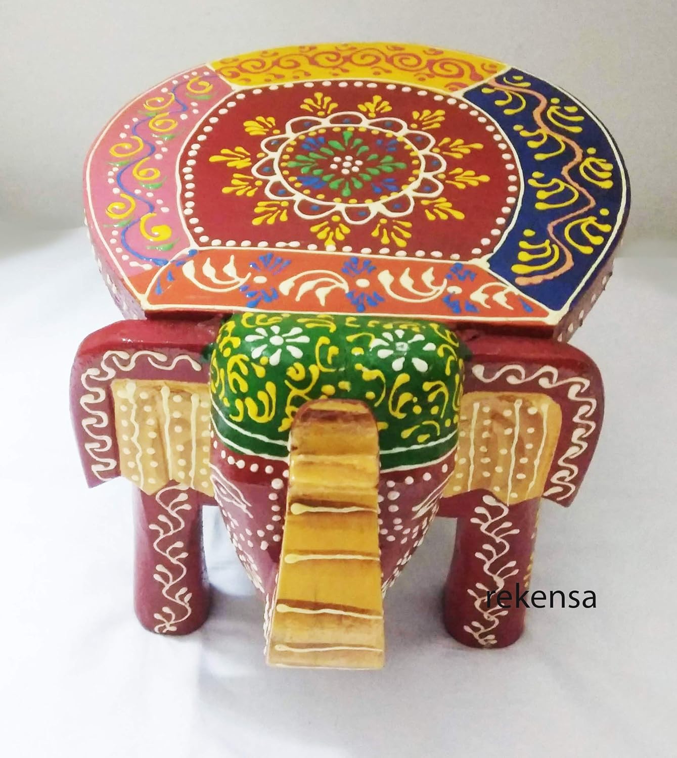 hukamart  ; Wooden Elephant Stool, 10 inch Length, Table/Showpiece for Gift & Decor (8 inch Height), Handcrafted