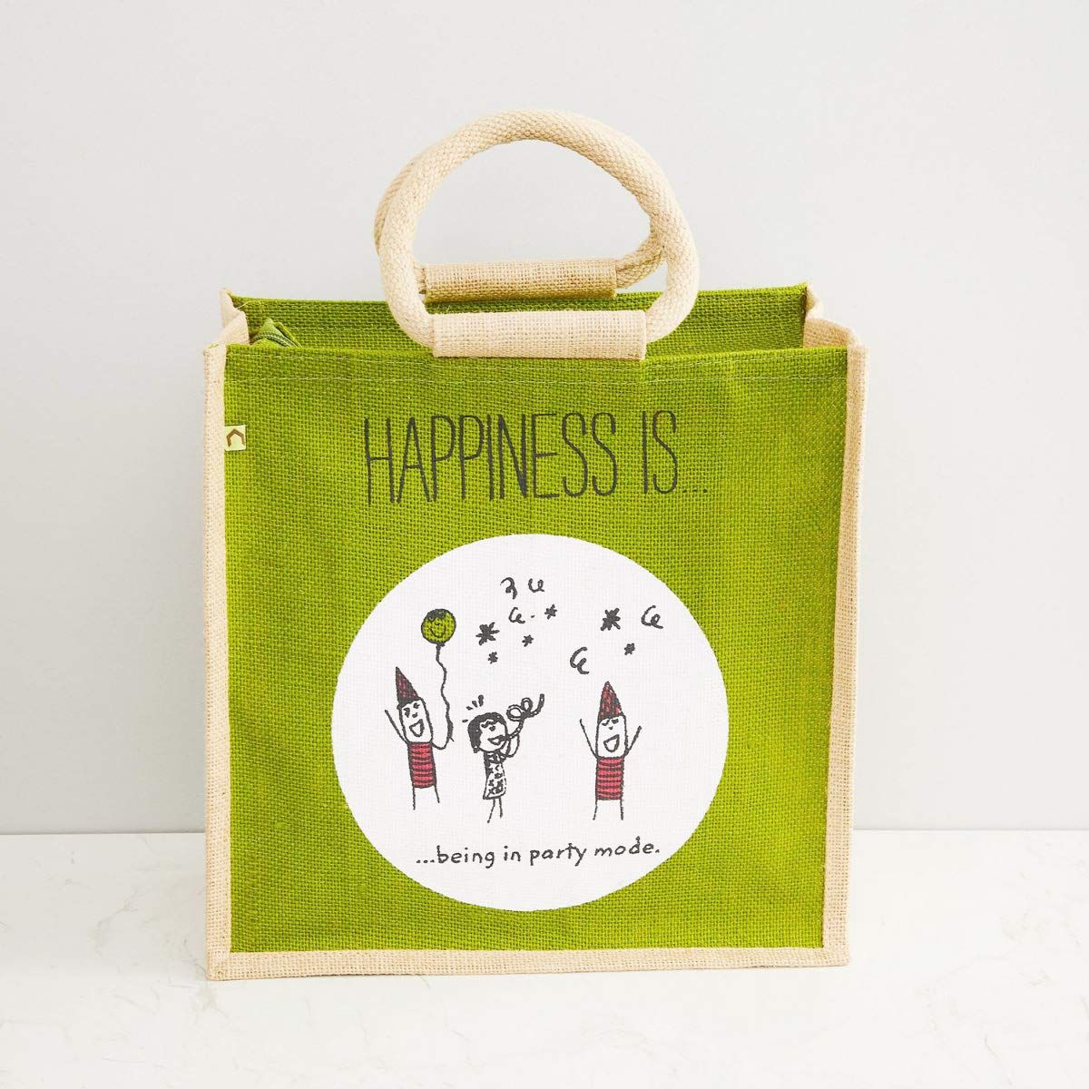 Bags N Bags ; Saddle Printed Jute Lunch Bag - Green