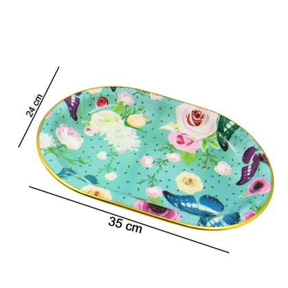 Click to expand Big Plastic Flower Printed Design Serving Tray (1 Pc / 35 x 24 CM / Mix Color)