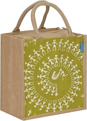 Bags N Bags ; Jute Bags for Lunch for Women and Men Jute Multi-Purpose Bags Design B-210 Green