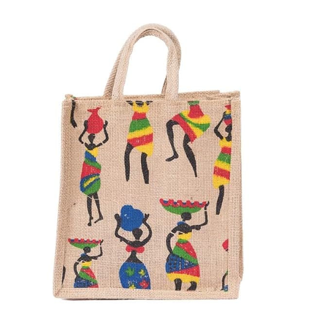 Bags N Bags ; Jute Eco Friendly | Resuable Traditional Art Lunch Bag ( Multicolor, Small)