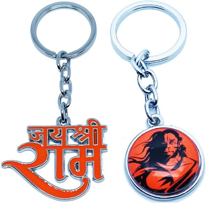 KD COLLECTIONS Bajrangbali Hanuman Keychain & Jai Shree Ram Keychain Combo – Orange Color – Pack of 2 Keychains