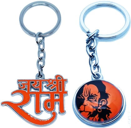 KD COLLECTIONS Bajrangbali Hanuman Keychain & Jai Shree Ram Keychain Combo – Orange Color – Pack of 2 Keychains