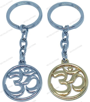 KD COLLECTIONS Combo of Om Keychain Metal Golden Silver Color – Pack of 2 Keychains