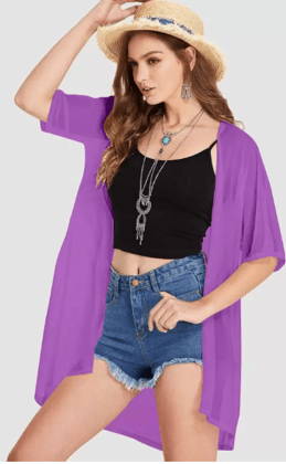 JAGRUTI SONS  Women Longline Half Sleeve Purple Shrug