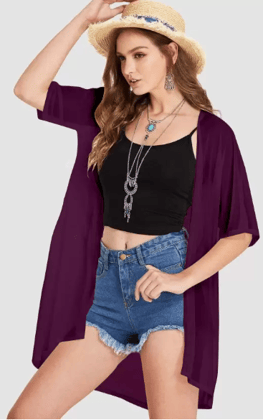 JAGRUTI SONS  Women Longline Half Sleeve Purple Shrug