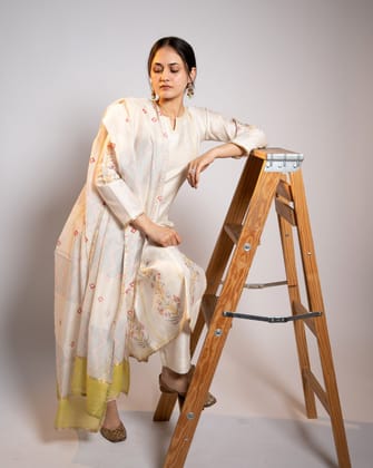 White Chanderi Kurta Set by Aagaaz Jaipur