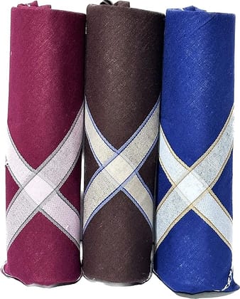 Royal Mart Men's Dark Color Striped Premium Handkerchief - Pack of 3