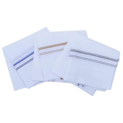 Royal Mart Premium Men's Handkerchief with Colored Stripes - Elevate Your Style for Any Occasion (White) Pack of 3