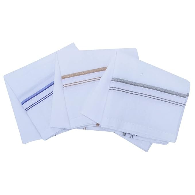 Royal Mart Premium Men's Handkerchief with Colored Stripes - Elevate Your Style for Any Occasion (White) Pack of 3