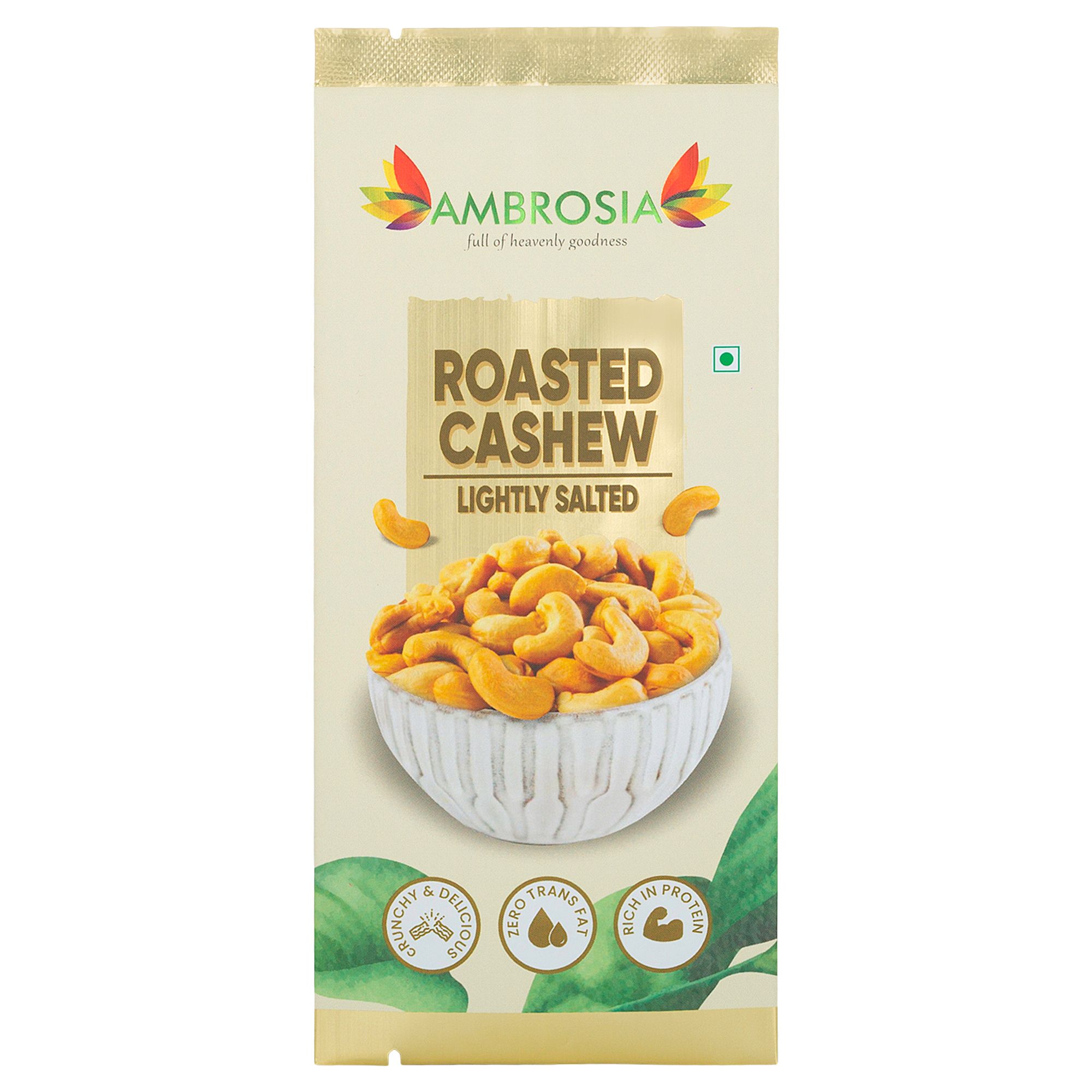 Ambrosia Indian Roasted & Salted Cashew Kernels Mini Packs 40g  | Pack of 5