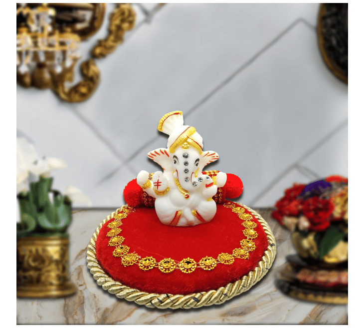 Vishu Store Ganesha Idol with Handcrafted Orange Singhasan for Home/Temple/Office/Car Dashboard | Ganesh Ji Statue Gifts Showpiece (Pack of 1) (Orange)