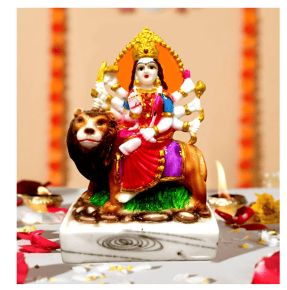 Vishu Store Marble Dust Sherawali MATA Murti | Durga Maa Murti Idol Statue Vaishno Devi Murti for Pooja Room Home Temple Idol Multicolor 7 Inches (Pack of 1)