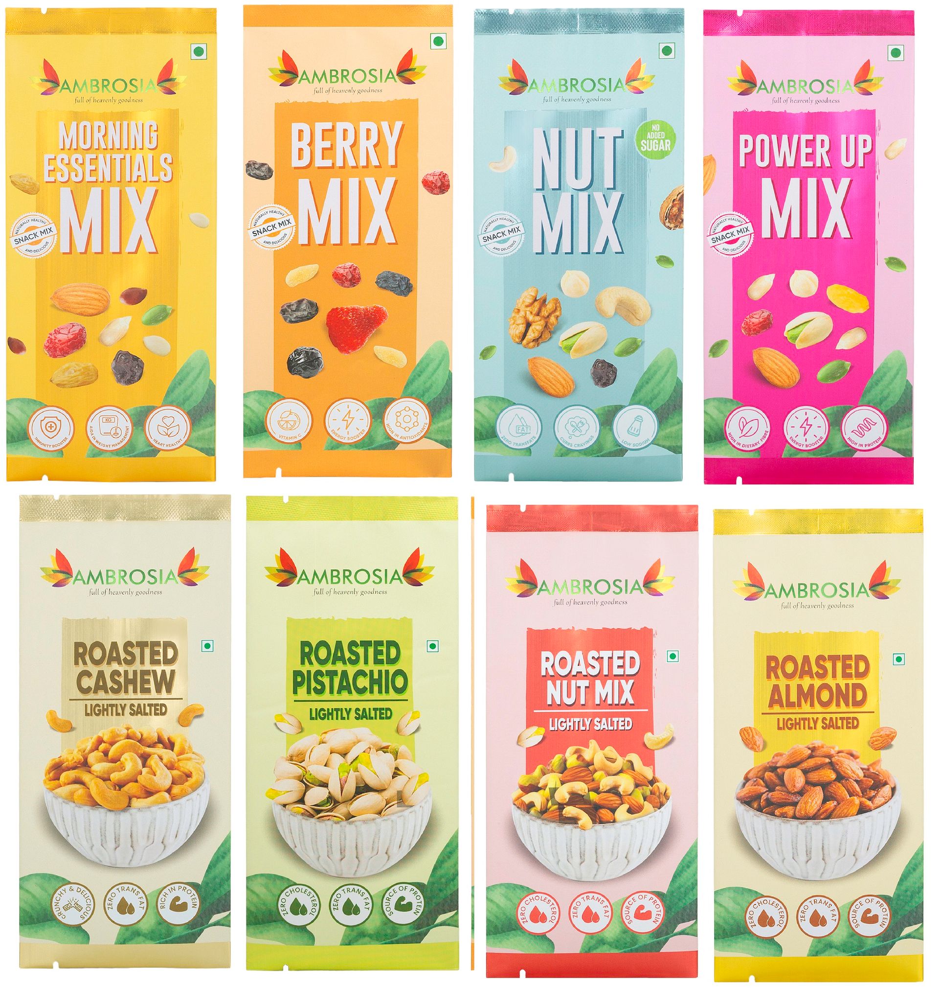 Ambrosia Trail Mix Mini Packs 40g - Sampler Pack  | Pack of 8 | each item 40g