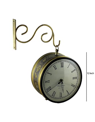 Kiran Handicrafts  - Clock/Platform Analog Wall Clock/Double Sided Brass Clock/Victorian Royal Antique Plaform Double Sided Wall Clock for Gallery/Gift for Festival