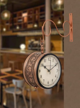 Kiran Handicrafts  - Handicrafts Iron Station Clock (6 inch, Copper) for living room , hall and office