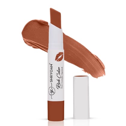 Shryoan Rich Color Non-Transfer Lipstick | Waterproof & Super Matte Finish | Long Stay Creamy Lipstick | Single Swipe Application (Chocolate Drizzle-03, 3.2gm)