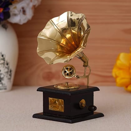 Shri Baba Art - Sparkle Square Gramophone Showpiece - 23 cm (Brass, Brown, Gold)