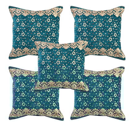 Chenille Velvet 5 Piece Cushion Cover Set for Sofa Living Room Plus Pillow case for Home & Office, Size 40 x 40 cm, Sky Blue