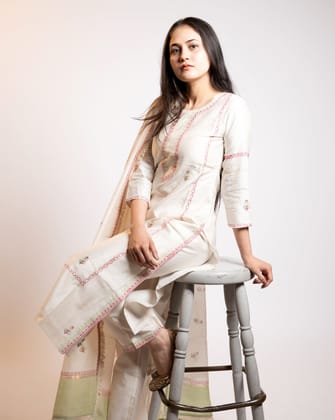 White Chanderi Kurta Set by Aagaaz Jaipur