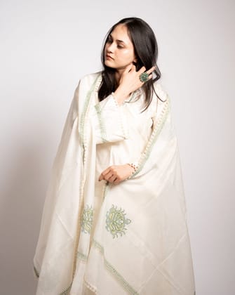 Chanderi White Kurta Set by Aagaaz Jaipur