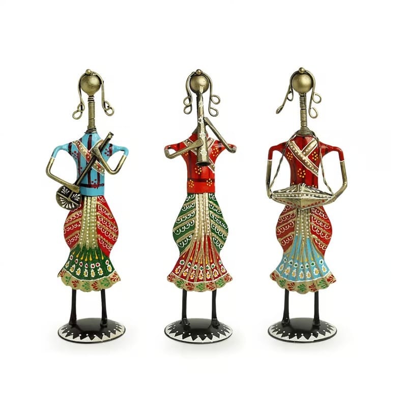 Saini Art Metal Wrought Iron Musician Lady showpieces Ladies Doll Figurine Statue Decorative Items | Show Pieces for Home Decor Stylish Living Room | Pack of 3